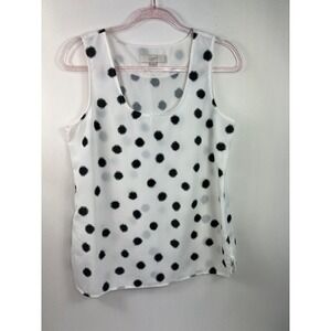 LOFT Thin Blouse Sleeveless White and Black Polka Dot Womens Sz S 100% Polyester